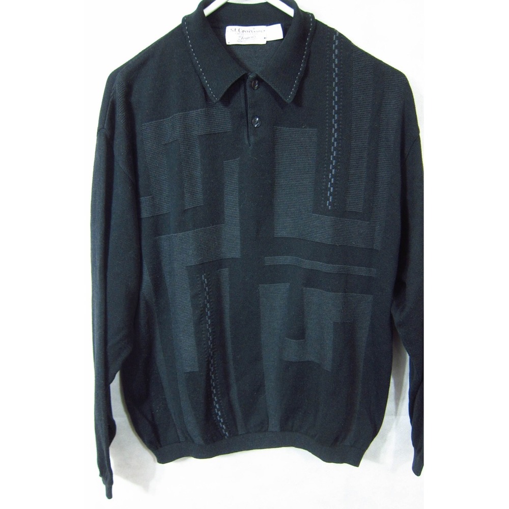 GORGEOUS St. Croix Knits Cotton Blend Black Geometric Polo Style Sweater M